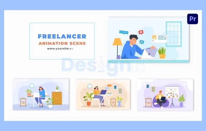 Freelancer Working from Home Flat Character Animation
